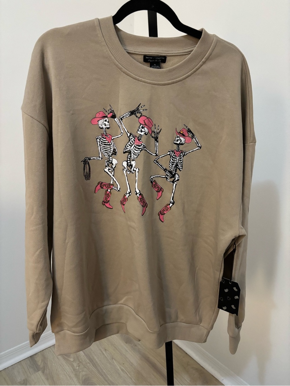 Better Together Tan Crewneck Sweatshirt with Pink Western Skeleton